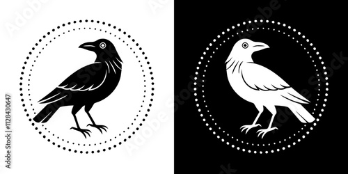 Huginn and Muninn, ravens of Odin, symbol with contrasting black and white design