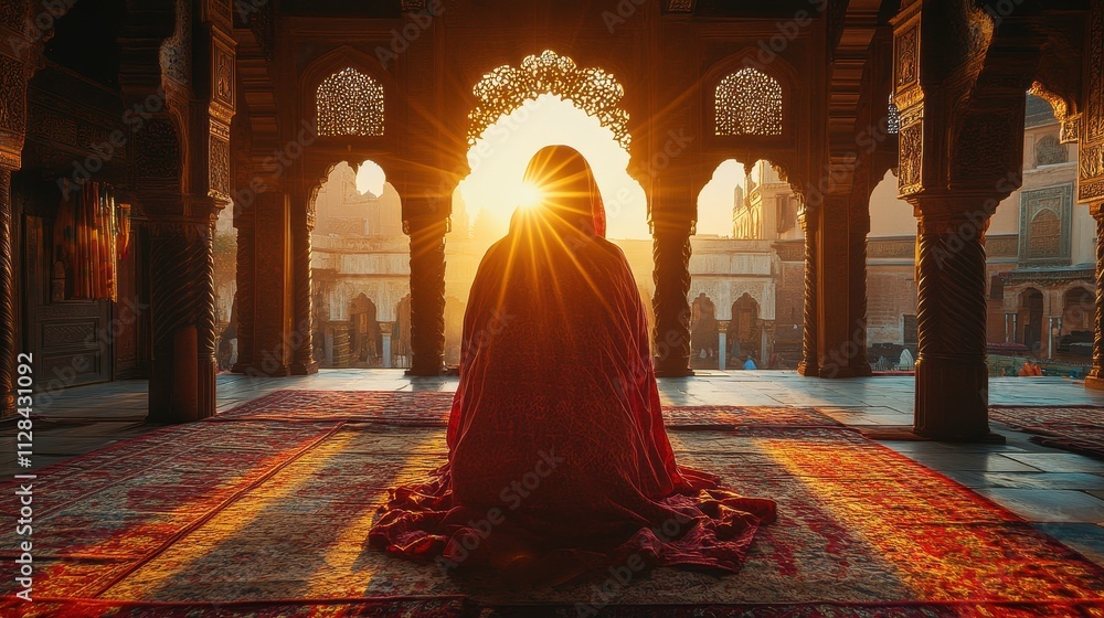 Sunlight Streaming Through the Archway of a Majestic Mosque Sunlight Streaming Through the Archway of a Majestic Mosque
