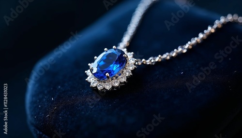 Elegant sapphire necklace displayed on a velvet background, showcasing the intricate design and craftsmanship photo