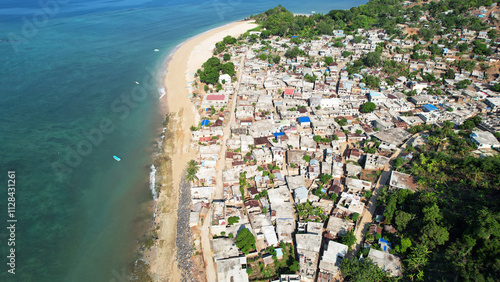 Aerial view Nioumachoua village and beach, Moheli, Comoros photo