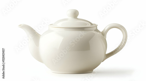 White Ceramic Teapot on White Background