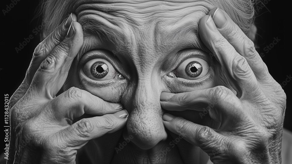 Senior Lady Opening Her Eyes with Hand