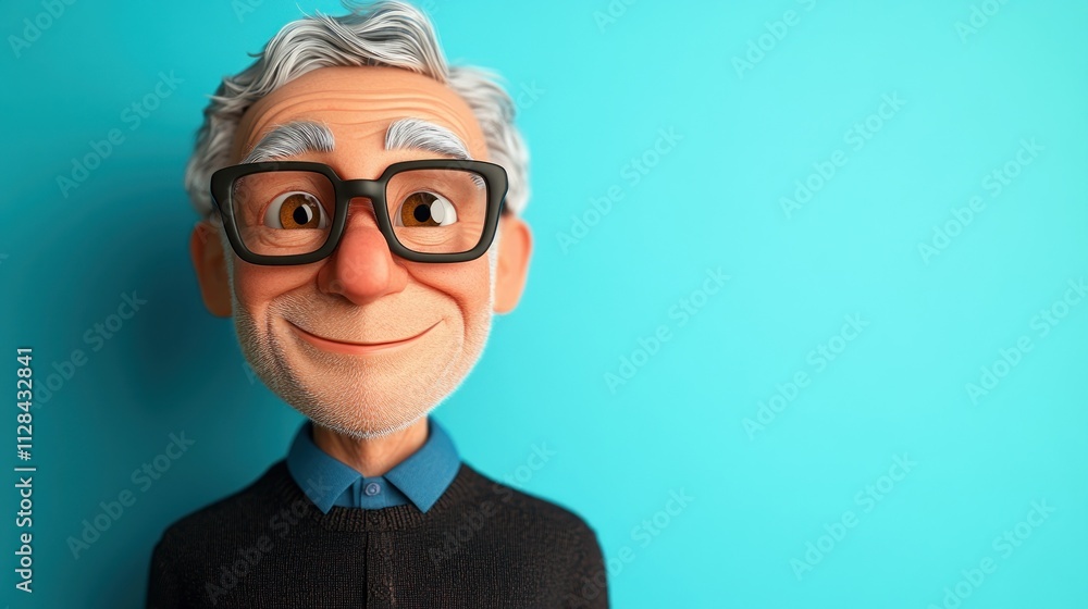 Cartoon character of an older man with glasses and a smile Cartoon character of an older man with glasses and a smile