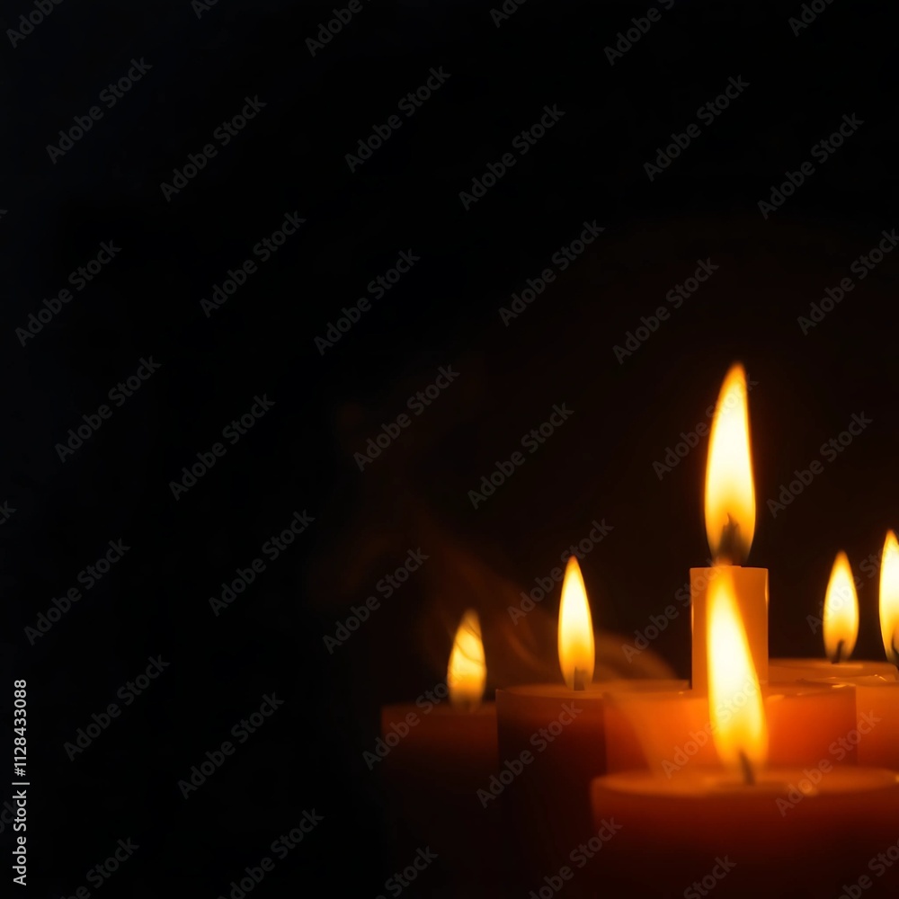 Flickering candle flames illuminate a dark space during a quiet evening gathering Flickering candle flames illuminate a dark space during a quiet evening gathering