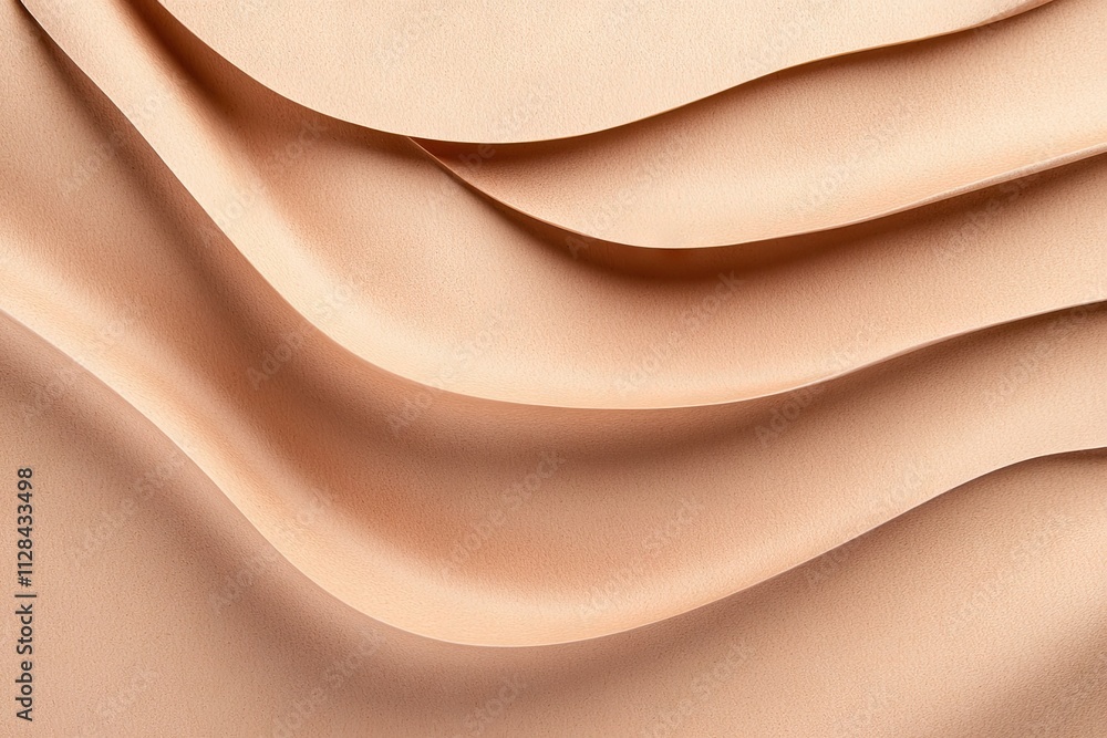 Obraz premium Abstract background with flowing, draped fabric in a soft, neutral beige tone, creating smooth curves and folds.