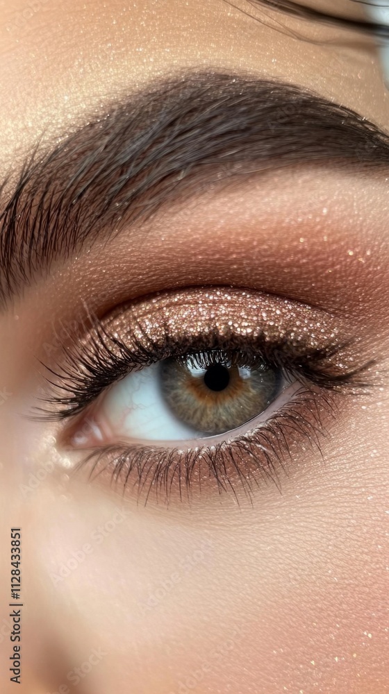 Obraz premium Close-up of a Beautiful Eye with Shimmering Makeup