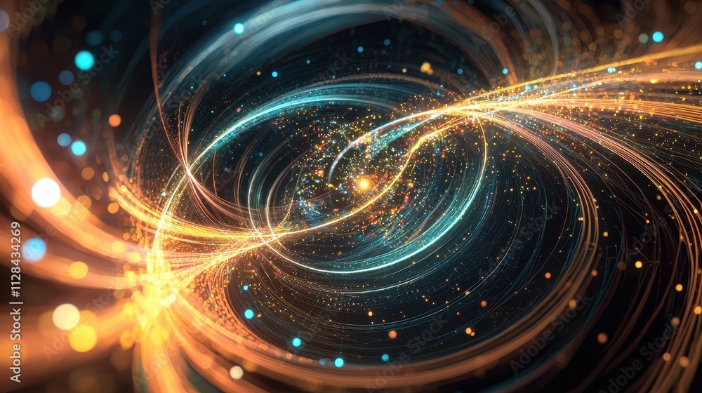 Obraz premium Stunning Abstract Representation of Light Trails and Swirling Particles Creating a Dynamic Motion Effect in Vibrant Colors and Engaging Patterns