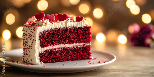  Slice of Red Velvet Cake with Heart Decorations