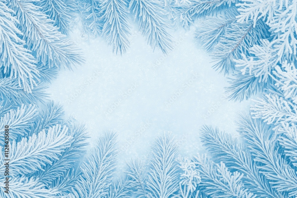 Christmas background with border frame of fir tree branches and snow. Copy space Christmas background with border frame of fir tree branches and snow. Copy space