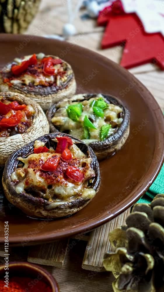 vertical video of stuffed champignons for Christmas vertical video of stuffed champignons for Christmas