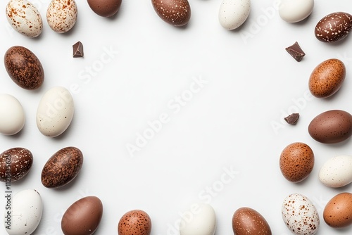 Wallpaper Mural Easter border of mocha brawn and gold decorated easter eggs on white background. Flat lay, top view with copy space  Torontodigital.ca