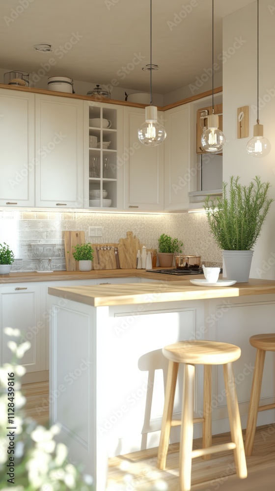 Bright and Airy Modern Kitchen Design with Wooden Accents and Island Breakfast Bar Bright and Airy Modern Kitchen Design with Wooden Accents and Island Breakfast Bar