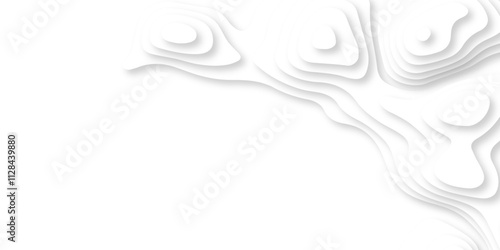 Abstract white paper cut background with lines. Background of the topographic map. White wave paper curved reliefs abstract background. Realistic papercut decoration textured with wavy layers.