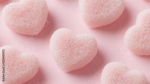 Velvet pink hearts scattered on a soft pink background perfect for celebrating love and affection during Valentine's Day festivities photo