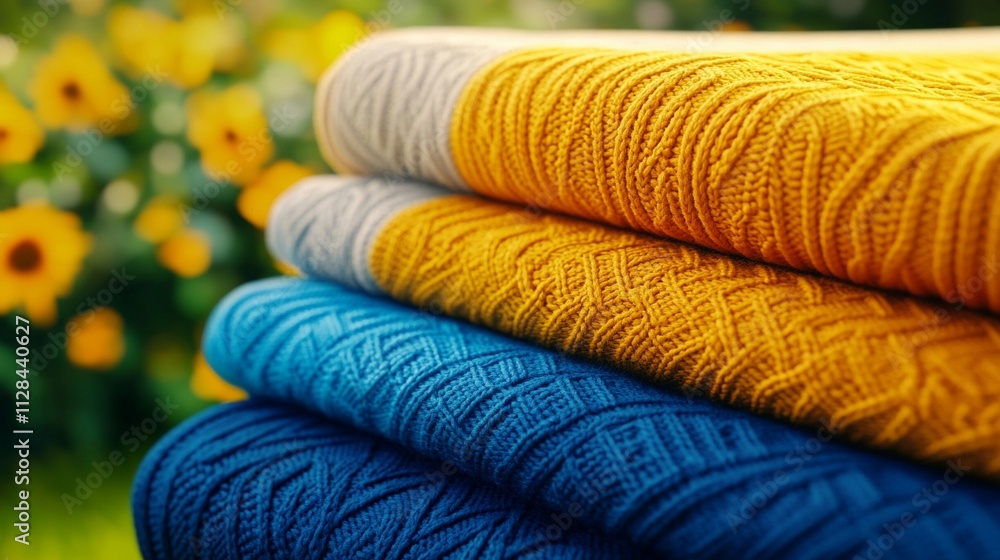 A selection of raw knitted materials arranged in layers, showcasing their delicate patterns, plush textures, and artistic potential. A selection of raw knitted materials arranged in layers, showcasing their delicate patterns, plush textures, and artistic potential.