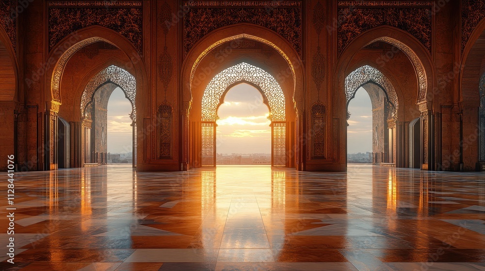 Majestic Archways of a Stunning Moroccan Palace at Sunset Majestic Archways of a Stunning Moroccan Palace at Sunset