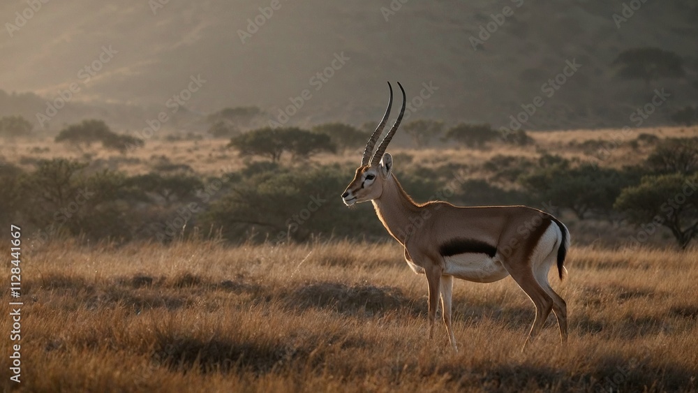 Gazelle standing gracefully in a lush green field, showcasing wildlife in its natural habitat Gazelle standing gracefully in a lush green field, showcasing wildlife in its natural habitat