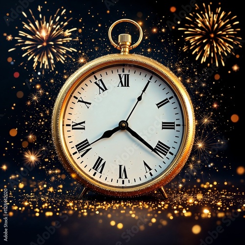 Antique Wall Clock New Year Design Vector Illustration-Generative AI