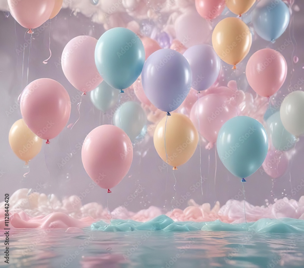 High-intensity balloons suspended in a dreamy, ethereal environment with an abstract background featuring gentle waves and soft pastel colors , #EtherealEnvironment, WhimsicalDreams, SerenityNow High-intensity balloons suspended in a dreamy, ethereal environment with an abstract background featuring gentle waves and soft pastel colors , #EtherealEnvironment, WhimsicalDreams, SerenityNow