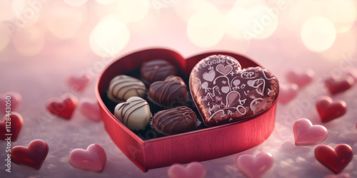  Heart Shaped Chocolate Box Surrounded by Red Hearts