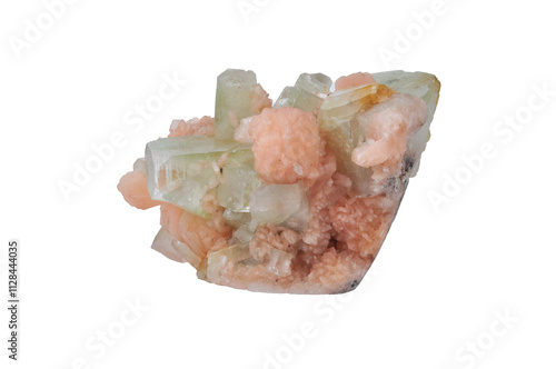 Apophyllite light green color stilbite in pink color, druse