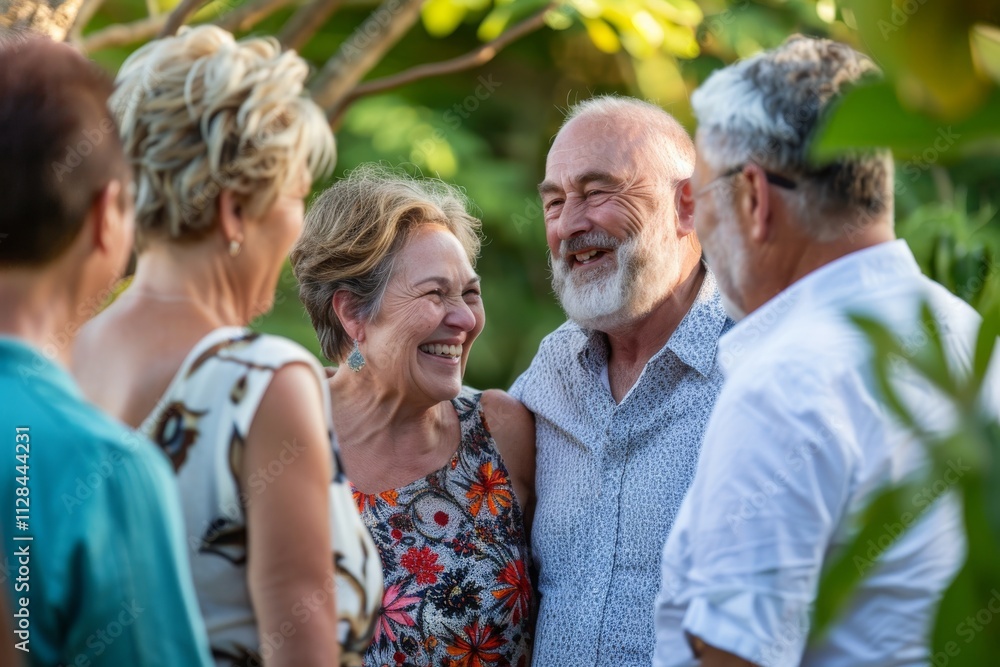 Group of senior friends having fun together in the garden. They are laughing and smiling. Group of senior friends having fun together in the garden. They are laughing and smiling.