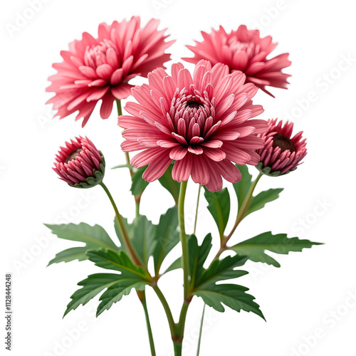 Blooming pink flowers with green leaves