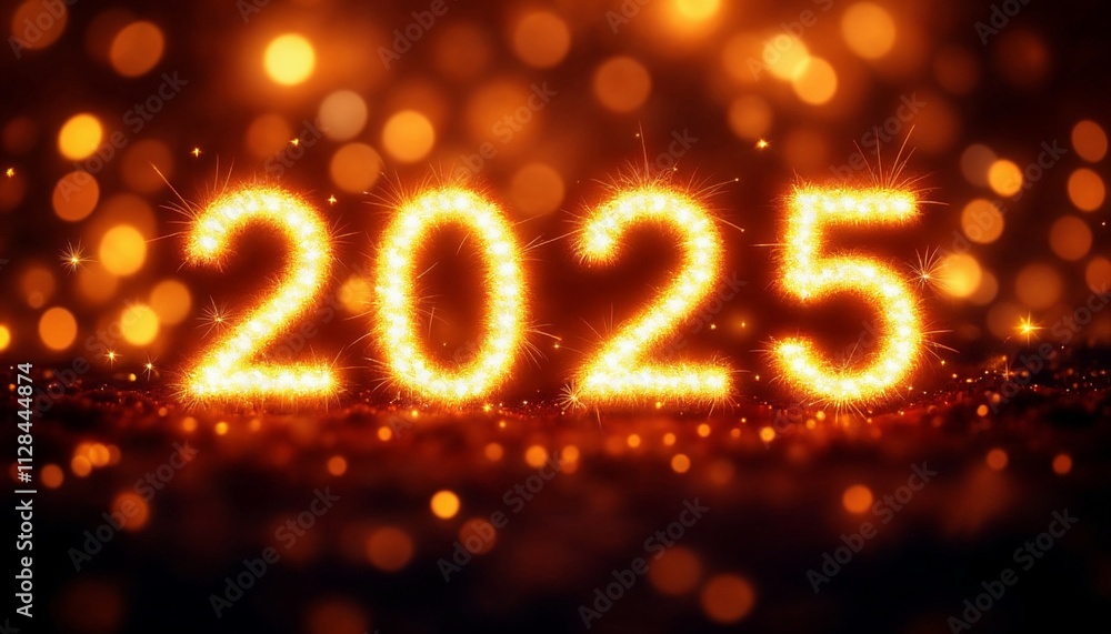 Glowing neon light sign with the number 2025, a new year celebration illustration