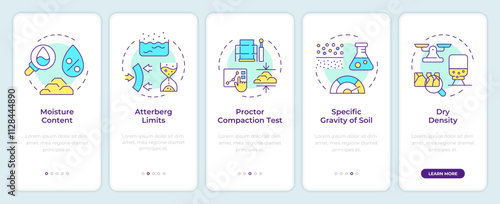 Soil tests onboarding mobile app screen. Geodetic survey walkthrough 5 steps editable graphic instructions with linear concepts. UI, UX, GUI template. Montserrat SemiBold, Regular fonts used