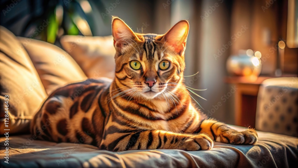 Captivating Low Light Photography of a Bengal Cat in a Cozy Indoor Setting with Soft Shadows and Warm Tones Captivating Low Light Photography of a Bengal Cat in a Cozy Indoor Setting with Soft Shadows and Warm Tones