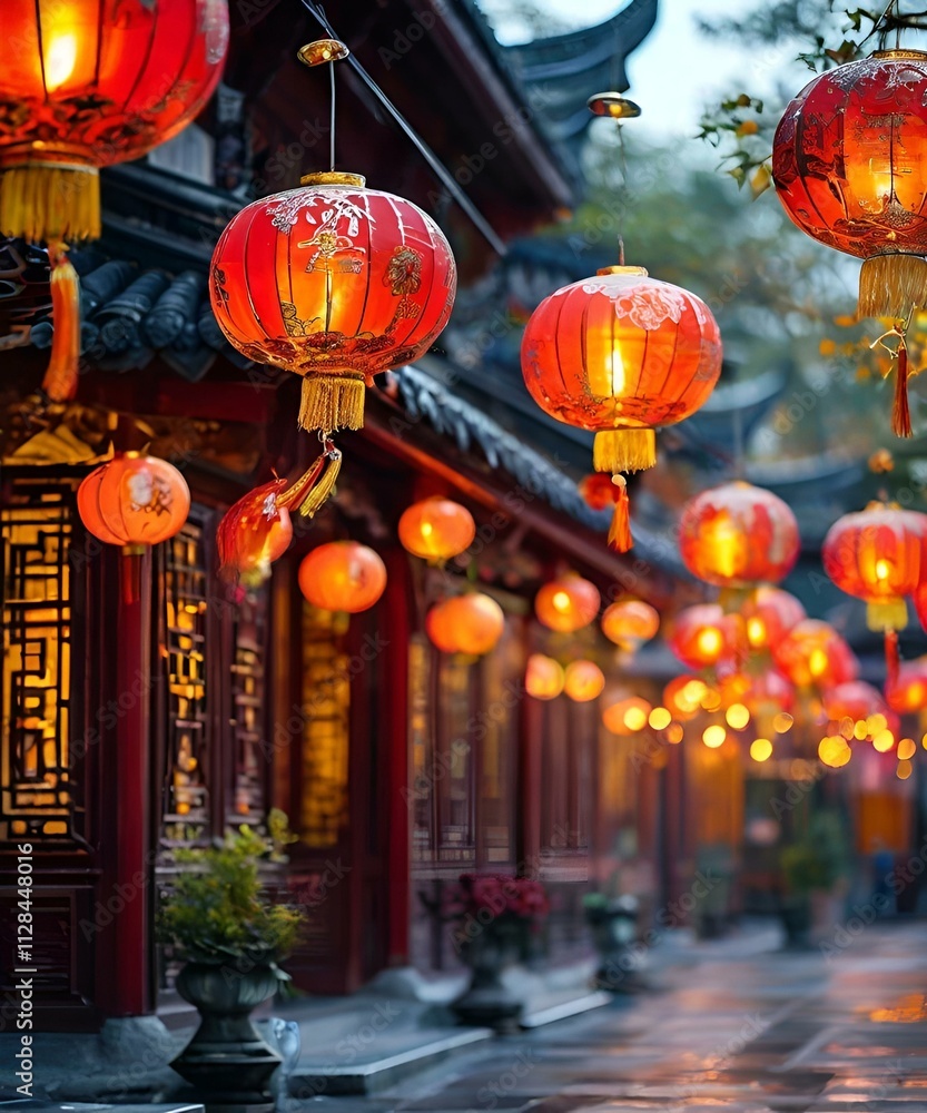 © Bold decisions - Glowing Chinese lanterns on the street, Chinese style, Chinese New Year celebration