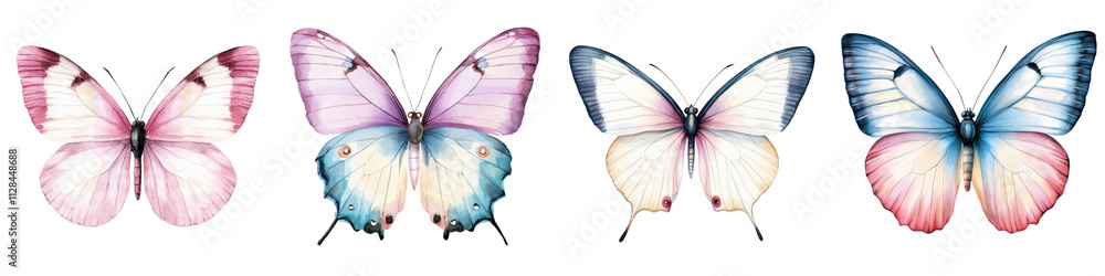 Obraz premium Delicate watercolor butterfly clipart illustrating the graceful and enchanting nature of these fragile insects The vibrant colorful design can be used for various nature botanical