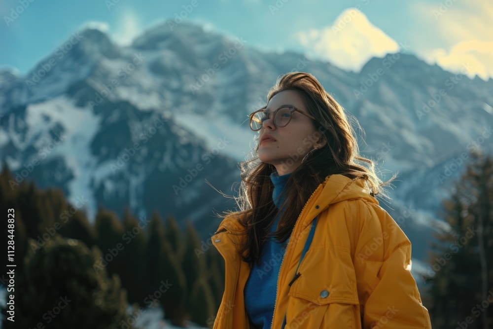 Woman on vacation near forest and mountains in casual outfit. Woman on vacation near forest and mountains in casual outfit.