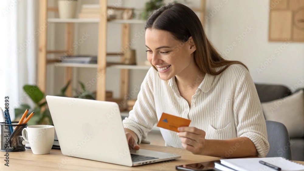 Happy office manager shopping online, browsing web stores, buying annual mobile app membership spending her salary holding orange credit card in hand
Happy office manager shopping online, browsing web stores, buying annual mobile app membership spending her salary holding orange credit card in hand