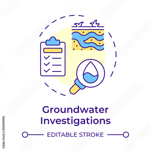 Groundwater investigations multi color concept icon. Studying water level impact on construction industry. Round shape line illustration. Abstract idea. Graphic design. Easy to use in article