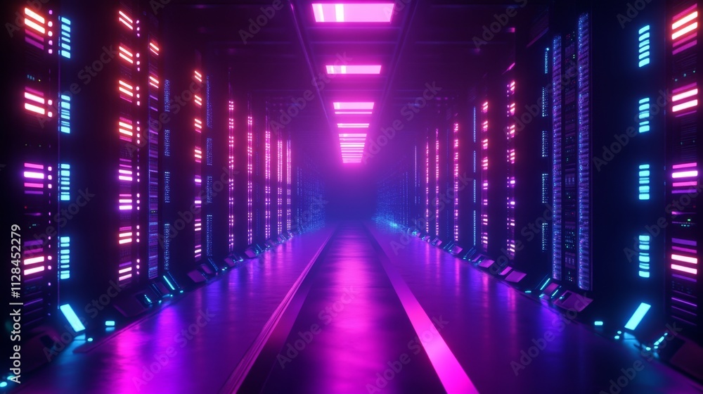 Futuristic Data Center with Rows of Illuminated Servers Futuristic Data Center with Rows of Illuminated Servers
