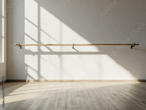 Empty Ballet Barre in Dance Studio