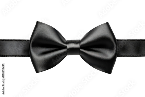 Elegant black bow tie laying flat on a white background, ideal for formal occasions and special events photo