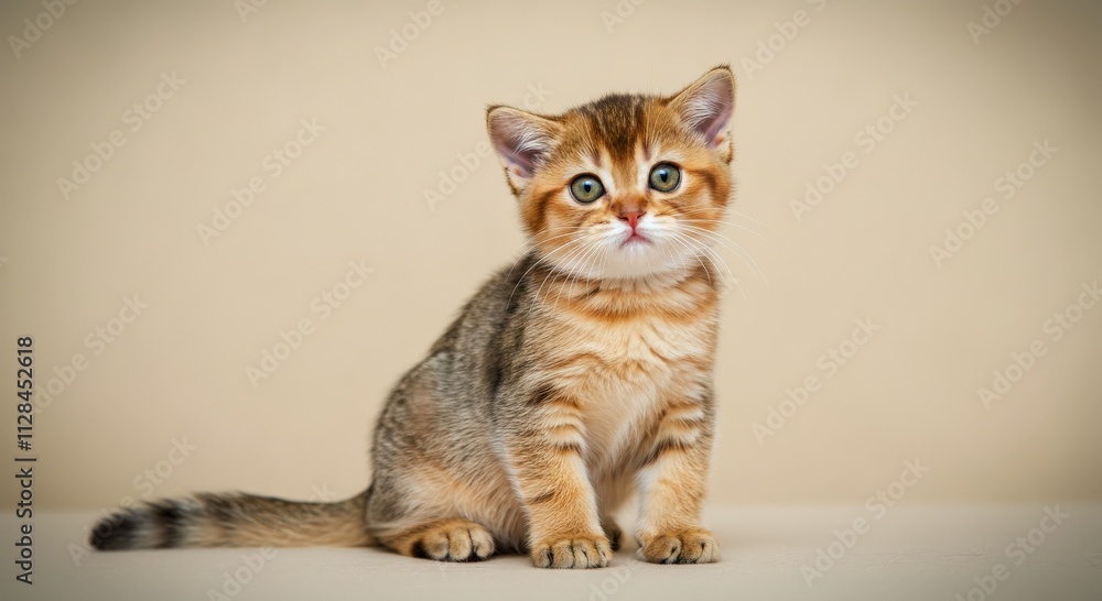 Adorable tabby kitten with striking green eyes on neutral background for pet lovers Adorable tabby kitten with striking green eyes on neutral background for pet lovers