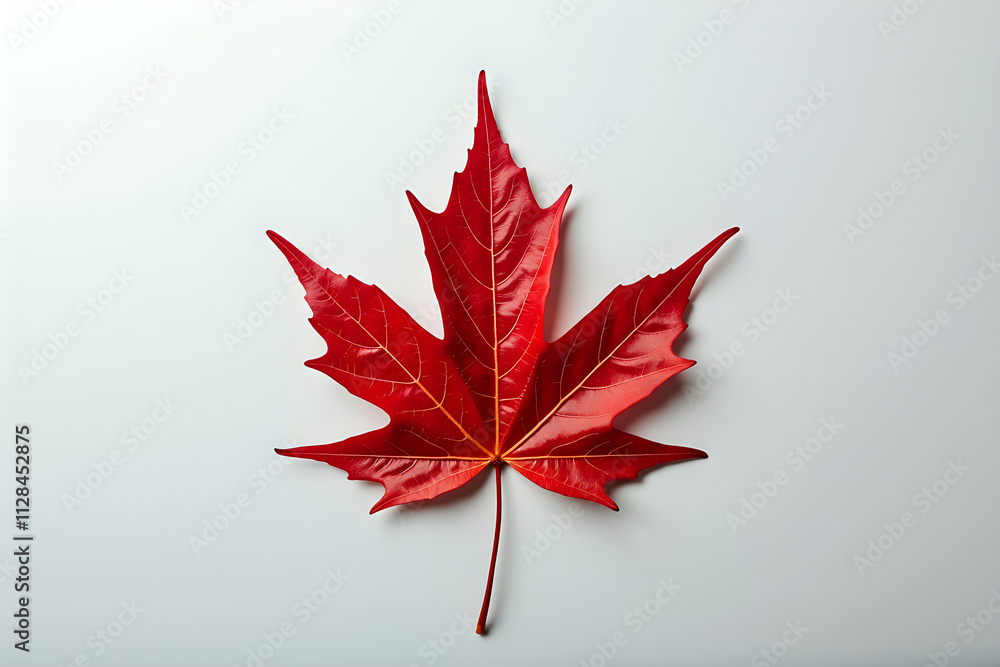 Singular Red Maple Leaf Against Pure White Background Singular Red Maple Leaf Against Pure White Background