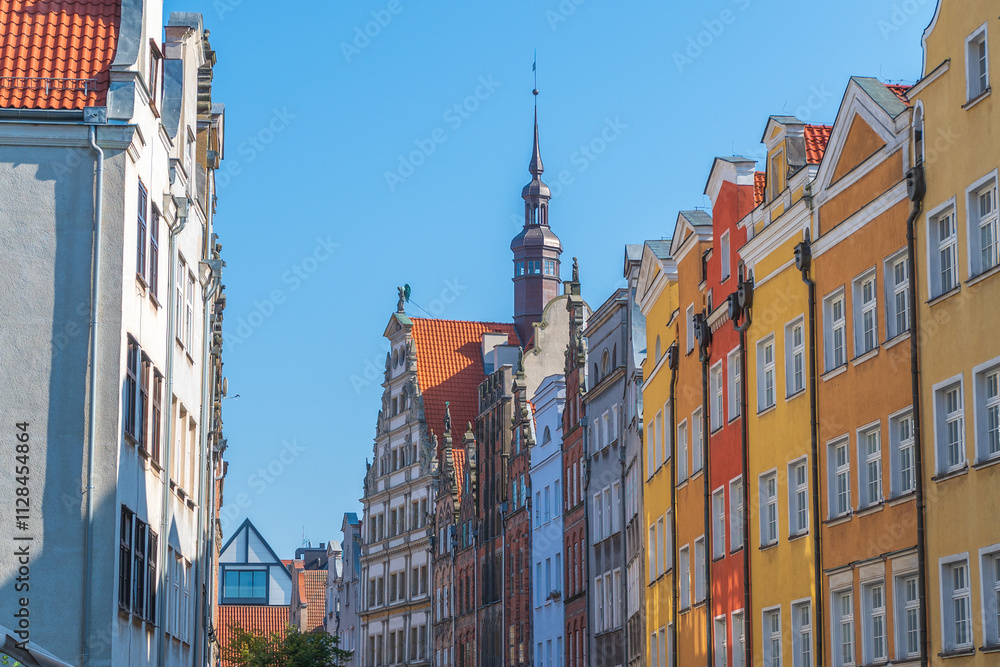 Beautiful colorful facades of buildings. Chlebnicka street. Gdansk, Poland. Beautiful colorful facades of buildings. Chlebnicka street. Gdansk, Poland.