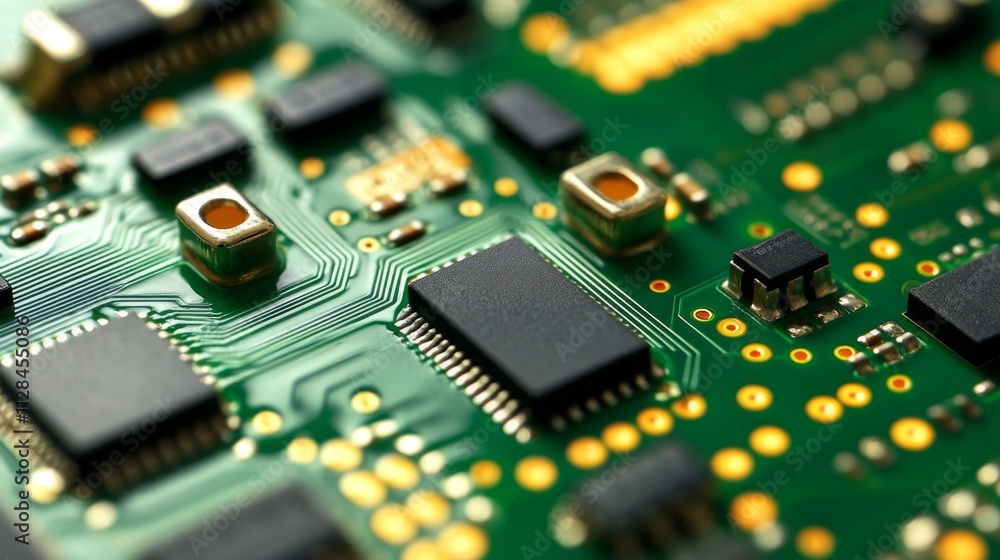 Green Circuit Board Showing Integrated Circuits and Components Green Circuit Board Showing Integrated Circuits and Components