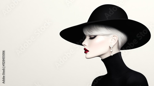 Wallpaper Mural Woman wearing a black hat and a black dress. She has red lips and is wearing pearl earrings Torontodigital.ca