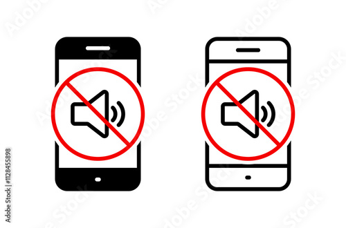 Mute sound phone icon. Cellphone audio off sign symbol