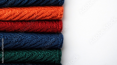 A selection of raw knitted materials arranged in layers, showcasing their delicate patterns, plush textures, and artistic potential.