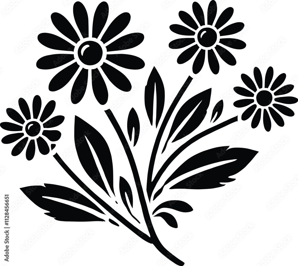 Fototapeta premium Hand drawn Flat flower silhouettes vector collection