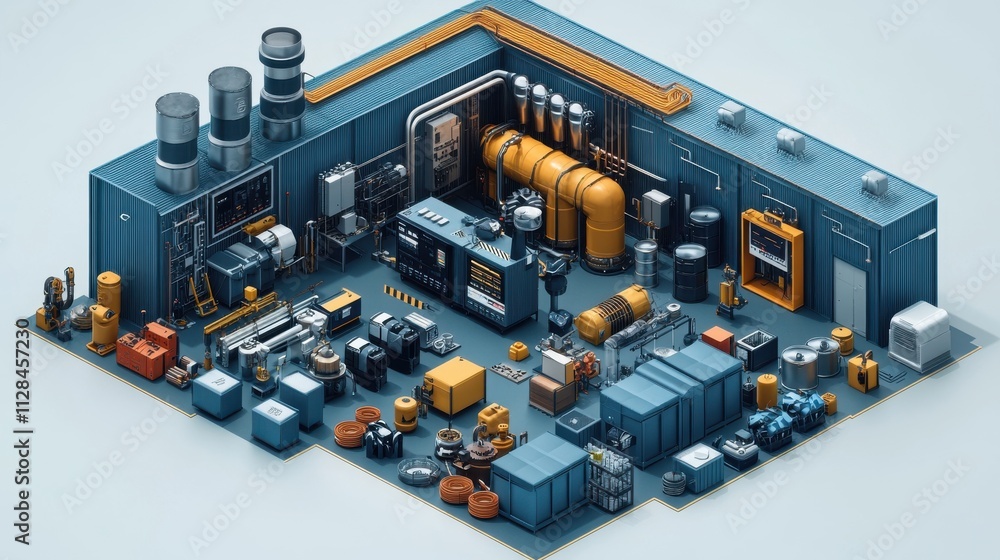 flat isometric three dimensional illustration of industrial hvac refrigeration equipment infographi flat isometric three dimensional illustration of industrial hvac refrigeration equipment infographi