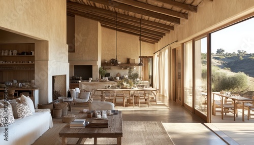 Rustic Mediterranean Home Interior Design: Open Plan Living Space with Stunning Views