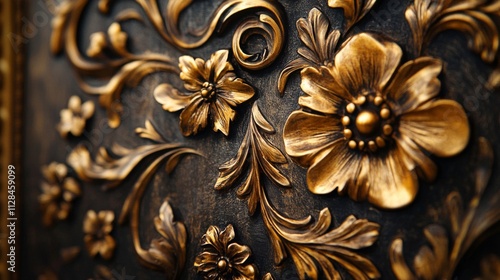 Ornate Gold Floral Design On Dark Background