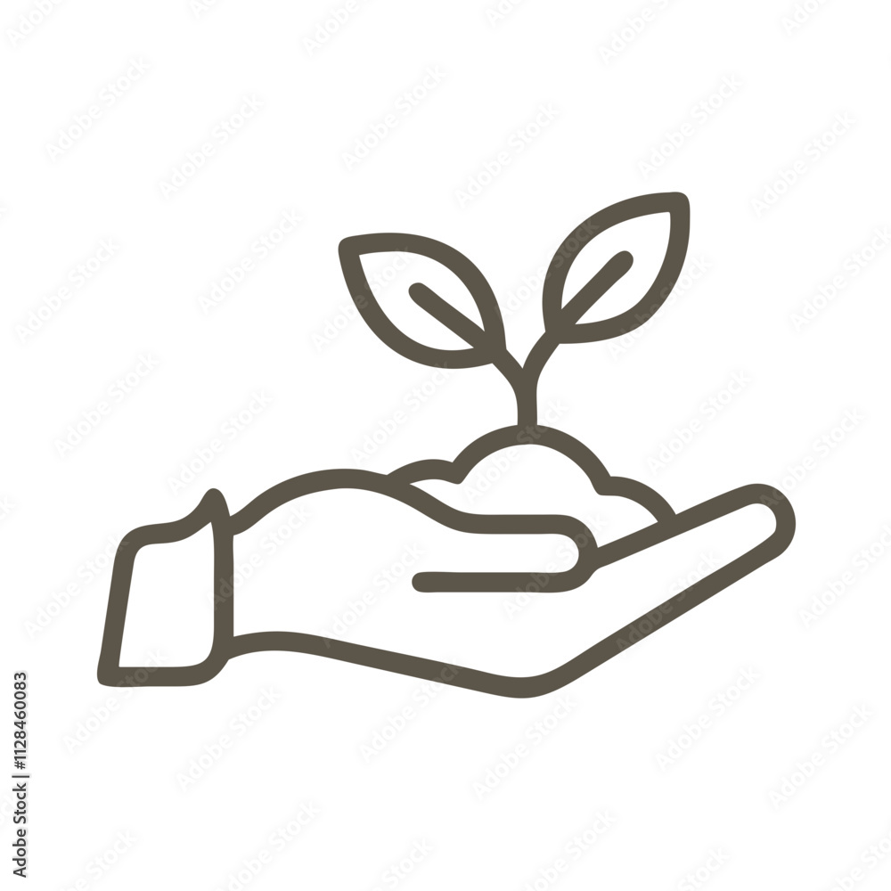 Hand holding soil with a growing plant symbolizing growth, development, and ecology
